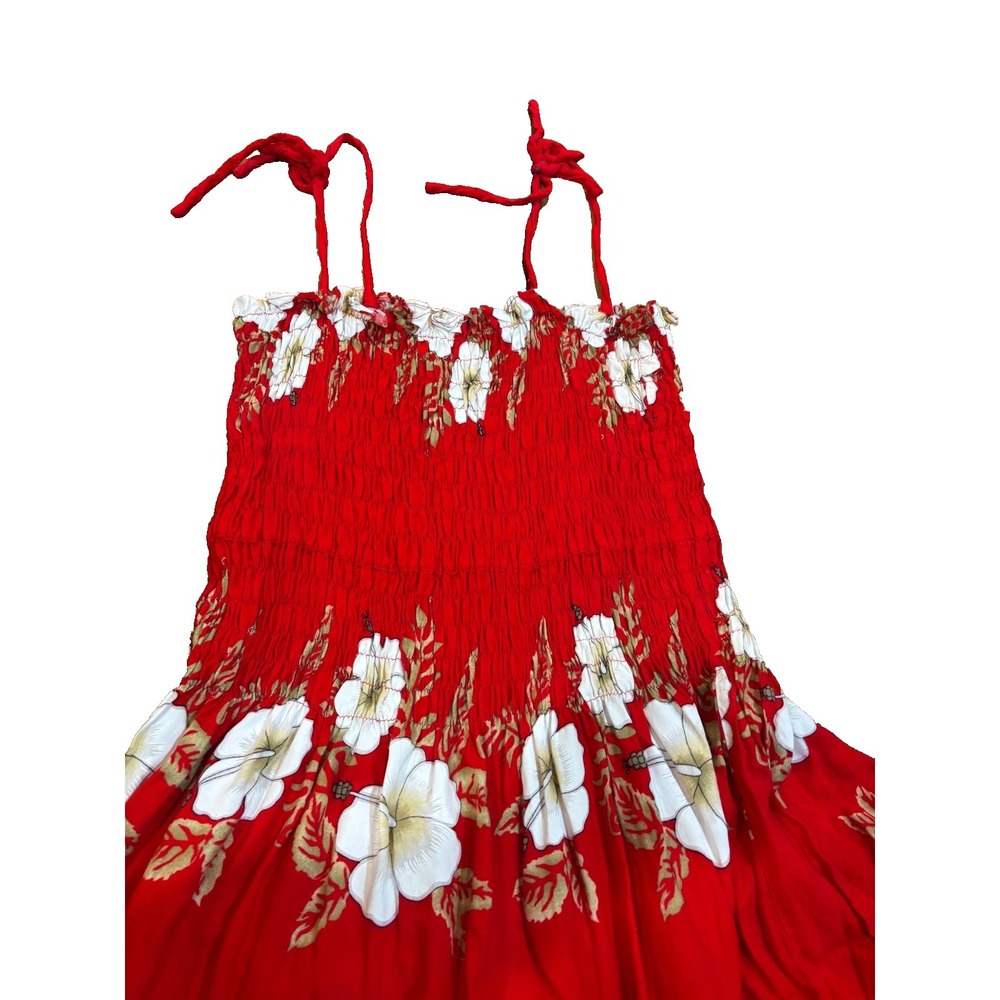 Vintage Y2K Hibiscus Collection Hawaii red dress white flowers sundress one sz - Picture 2 of 10